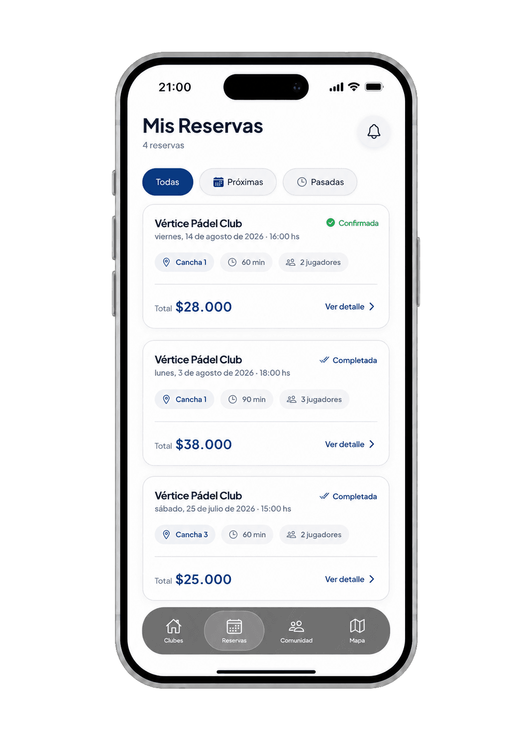 Mirá el historial de tus reservas, próximas y pasadas